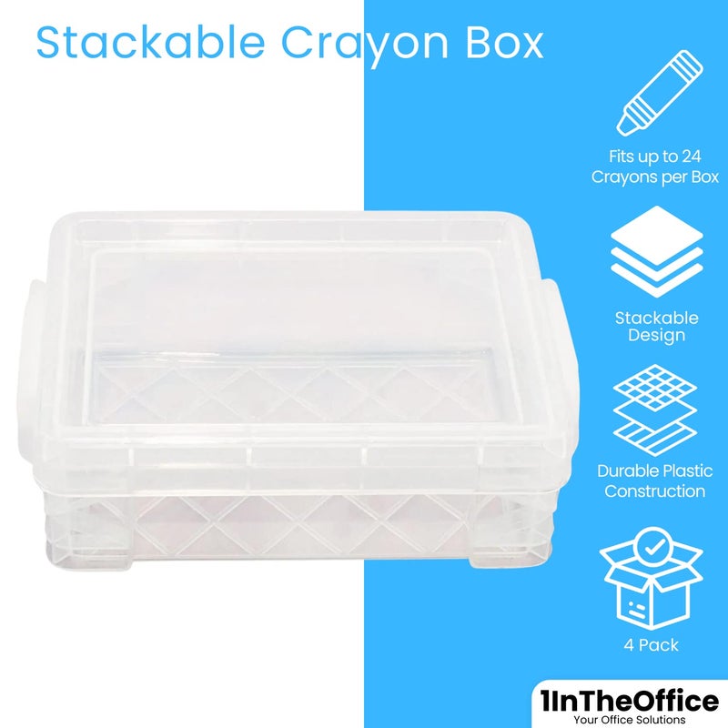 1InTheOffice Crayon Box, Stackable Clear (4 Pack.) - Image 2